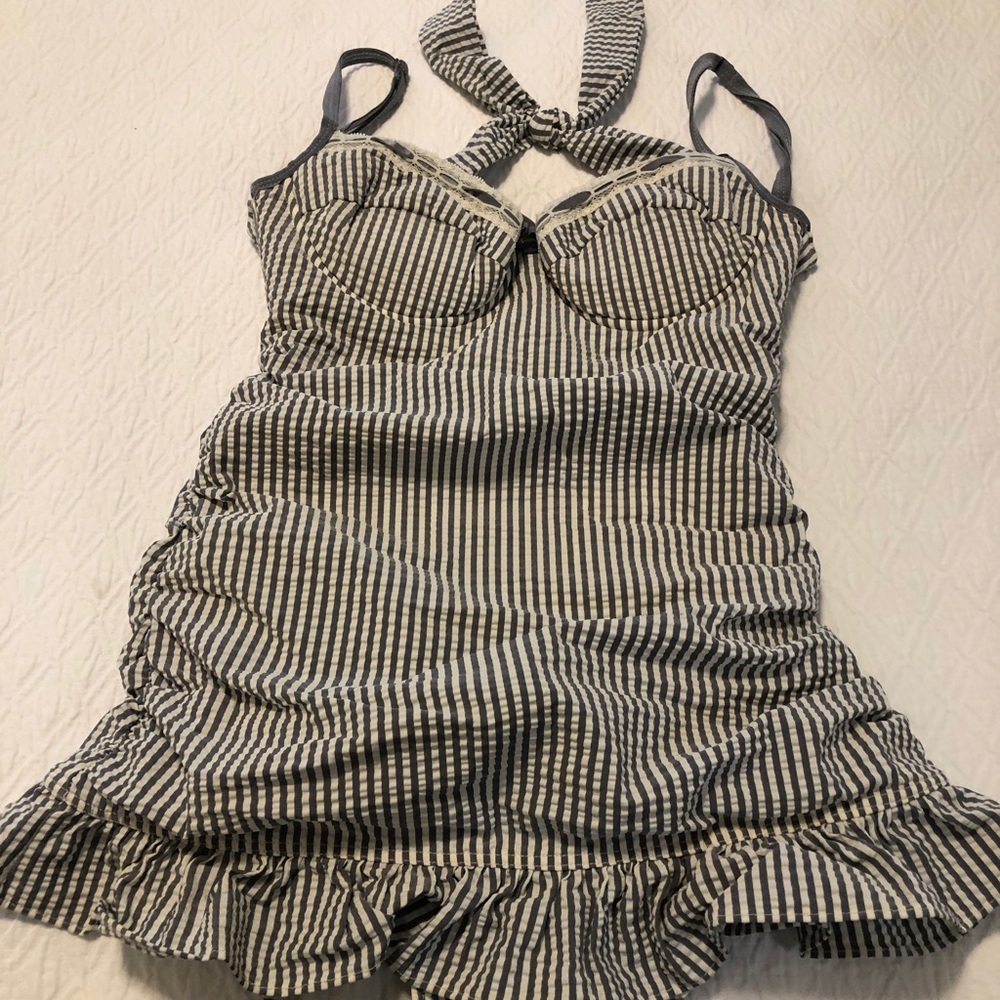 Juicy Couture seersucker gathered swimsuit